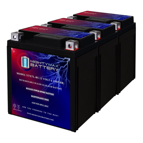 YTX7L-BS 12V 6AH AGM Maintenance-Free Battery - 3 Pack