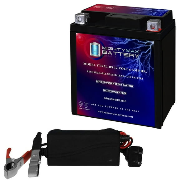 YTX7L-BS Replacement Battery Compatible with Casil GTX7L-BS + 12V 1Amp Charger