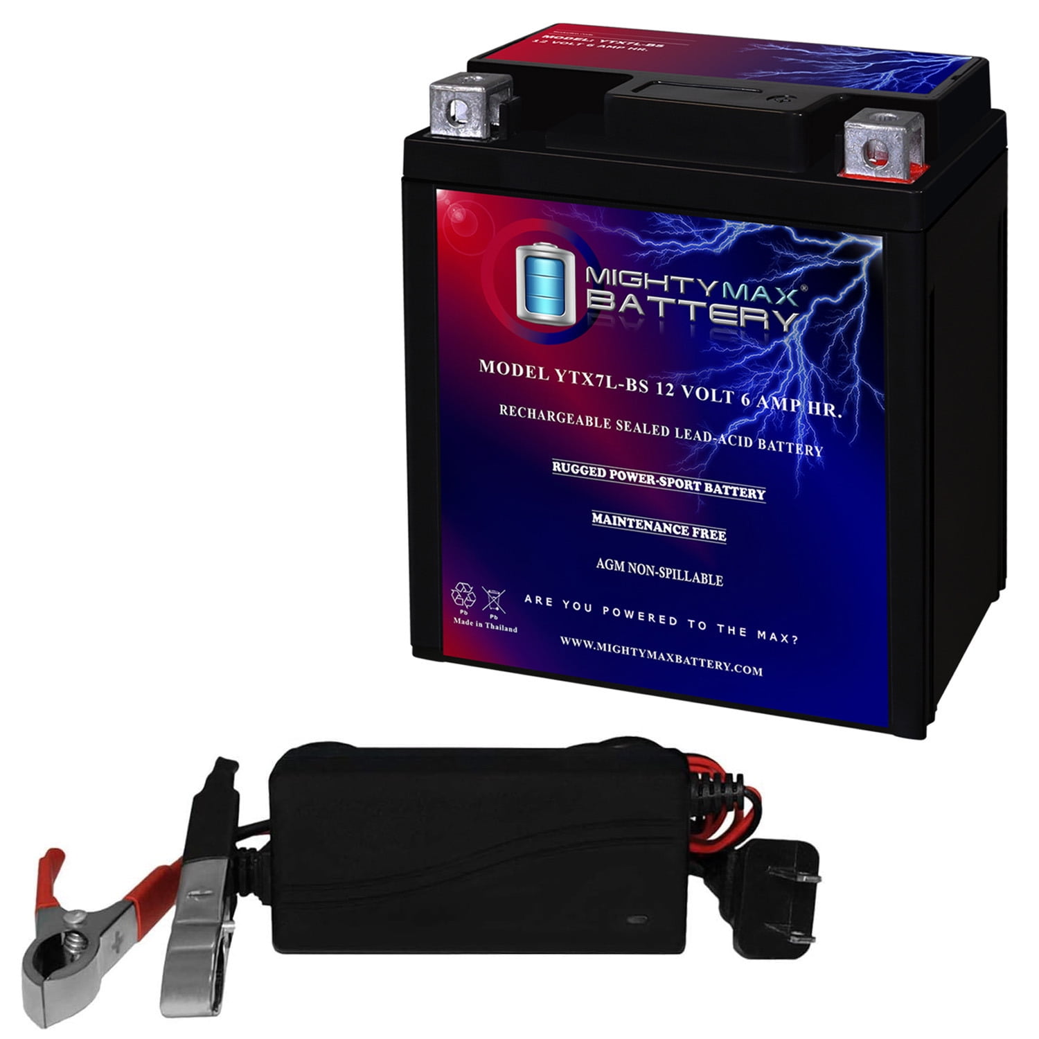 YTX7L-BS SLA/AGM Sealed Lead-Acid Motorcycle Battery + 12V