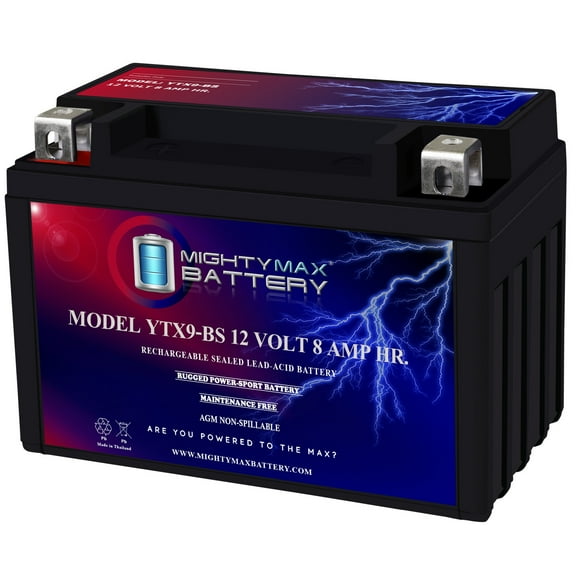 YTX9-BS -12 Volt 8 AH, 135 CCA, Rechargeable Maintenance Free SLA AGM Motorcycle Battery