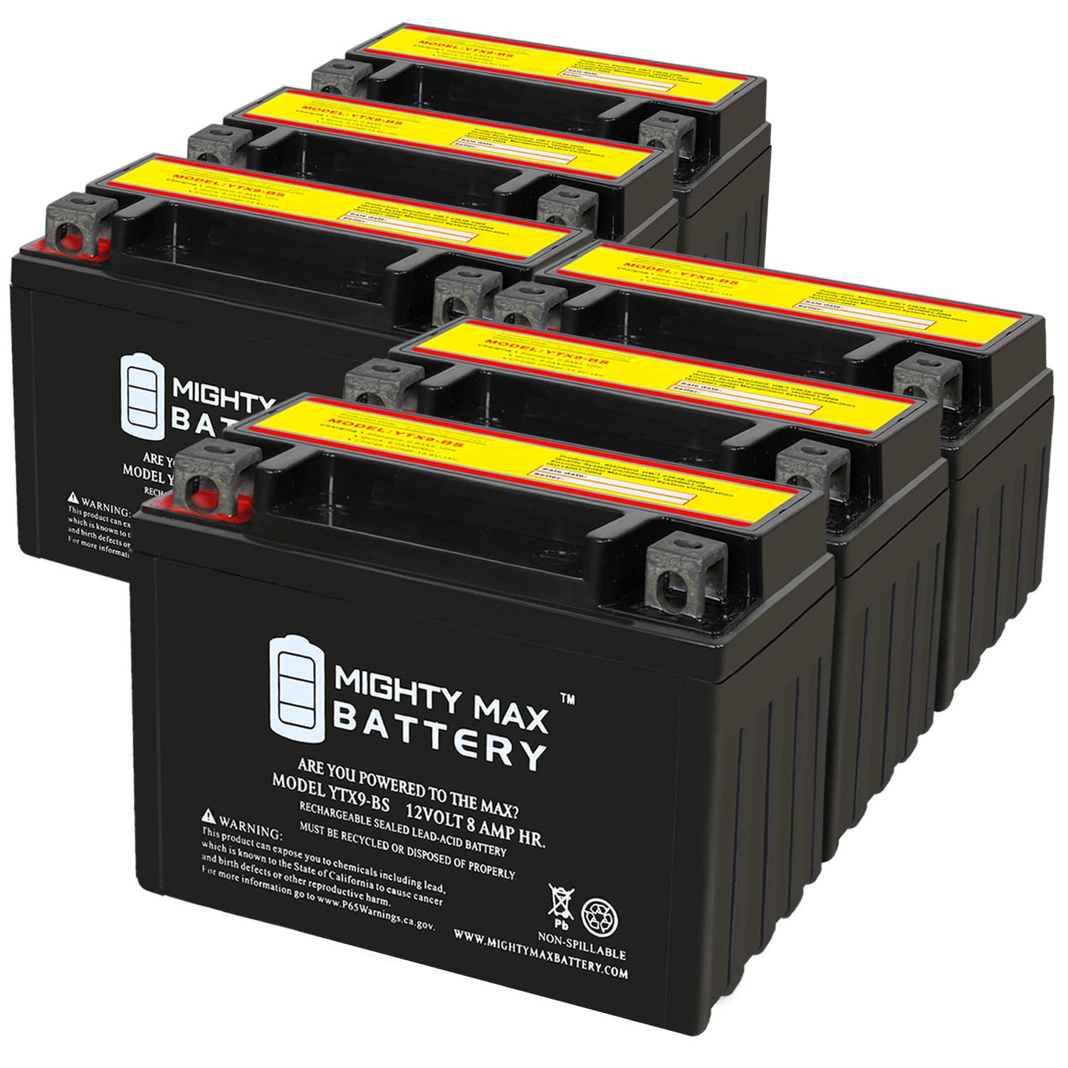 YTX9-BS 12V 8AH Replacement Battery compatible with Poweroad YG9-BS - 6 Pack