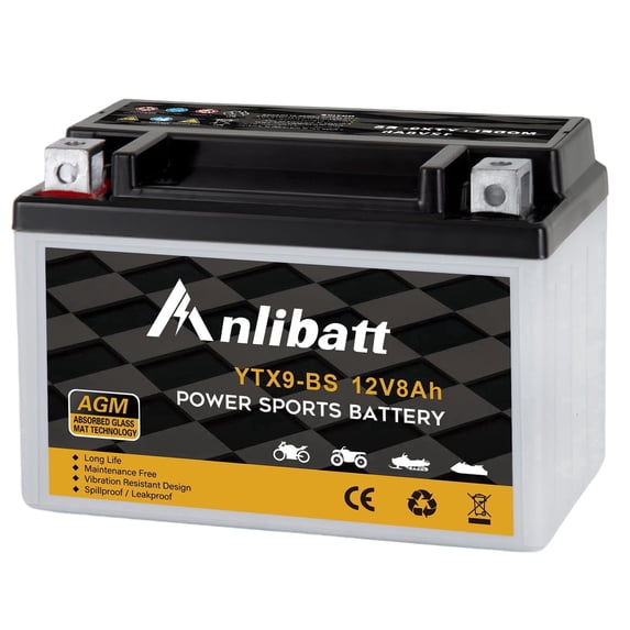 ANLIBATT YTX9-BS AGM PowerSport Battery 12 Volts, 180 CCA Maintenance Free Sealed Motorcycle ATV and Scooter Battery Replacement