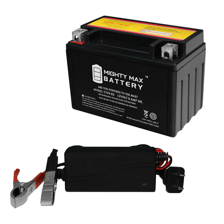 YTX9-BS Replaces EverStart ES9BS Powersport + 12V 1Amp Charger
