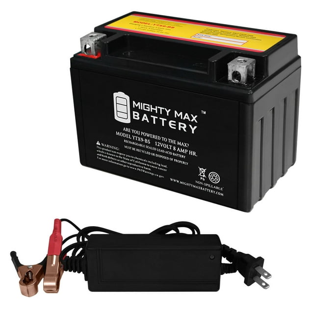 YTX9-BS Replaces EverStart ES9BS Powersport + 12V 2Amp Charger