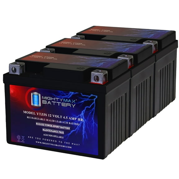 YTZ5S - 12 Volt 4.5 AH, 65 CCA, Rechargeable Maintenance Free SLA AGM Motorcycle Battery - Pack of 3