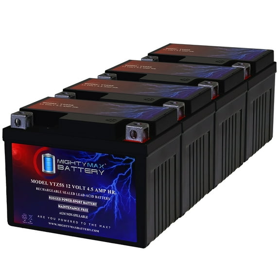 YTZ5S - 12 Volt 4.5 AH, 65 CCA, Rechargeable Maintenance Free SLA AGM Motorcycle Battery - Pack of 4