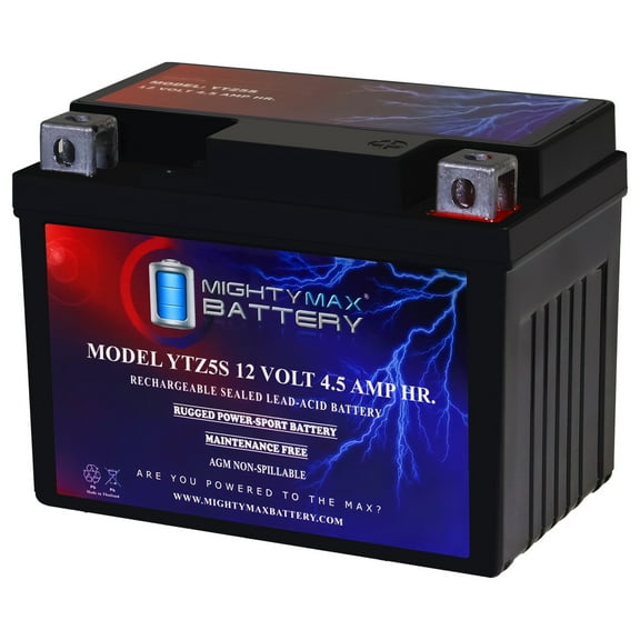 YTZ5S - 12 Volt 4.5 AH, 65 CCA, Rechargeable Maintenance Free SLA AGM Motorcycle Battery