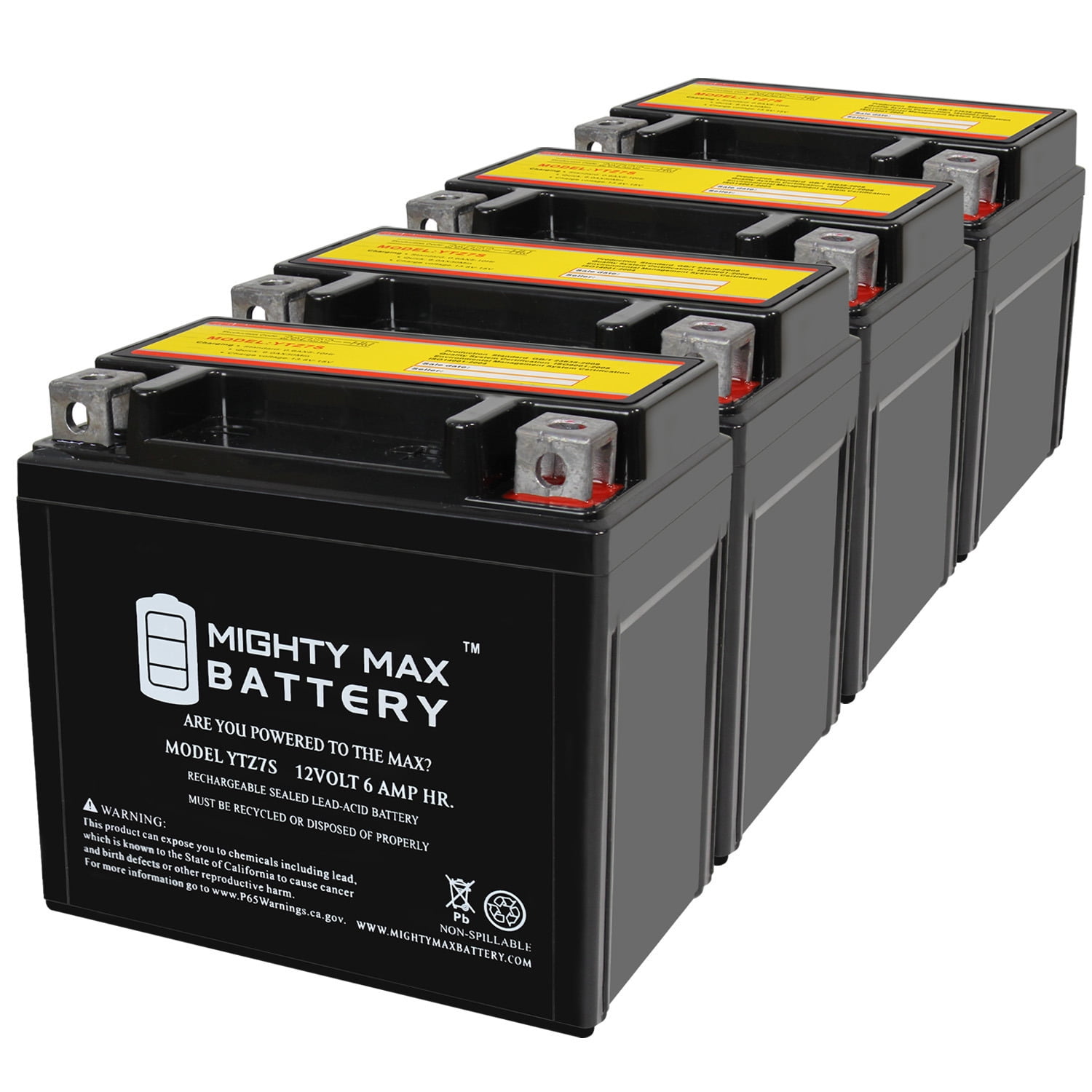YTZ7S 12 Volt 6 AH, 130 CCA SLA AGM Motorcycle Battery Pack of 4