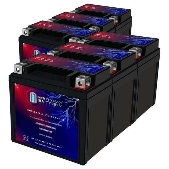 YTZ7S -12 Volt 6 AH, 130 CCA SLA AGM Motorcycle Battery - Pack of 6