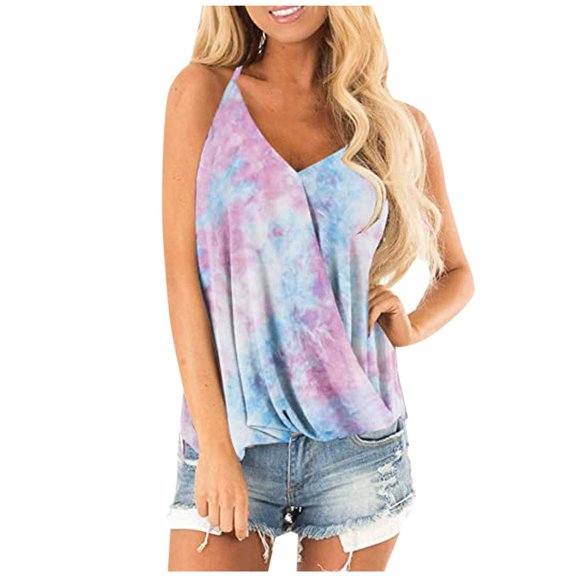 YTao Tank Tops for Women,Women's Adjustable Blouses V Neck Floral Print Summer S (Vinyl Record)