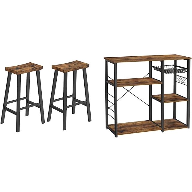 YU Bar Stools Set of 2, Counter Height Stools, Bar Chairs with Footrest