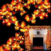 YU LING 6 Pack Fall Decor Enlarged Maples Leafed Fall Decorations for Home Fall Lights Thick Leafs Garlands, Total 60Ft 120LED Battery Operated Waterproof Halloween Thanksgiving Decor Indoor Outdoor