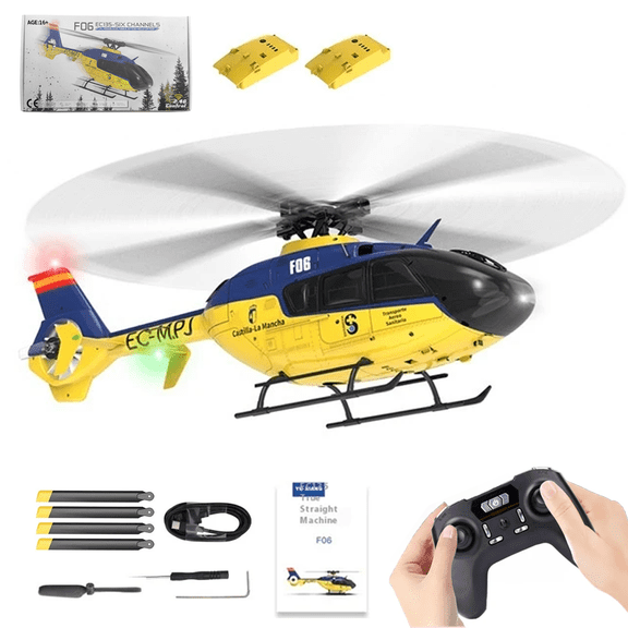 YU XIANG EC135 RC Helicopter 1/36 6CH Direct Drive Brushless 2.4GHz Remote Control Aircraft with 3D 6G Modes, 6 Axis Gyro, Metal Servos for Adults & Beginners RTF Mode 1 - 2 batteries