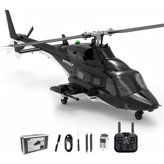 YU XIANG F02S Air-Wolf Replica GPS RC Helicopter with Optical Flow Radar & One-Key Return, 1:34 Scale 8CH Dual Brushless RC Helicopter with Telemetry Transmitter & Metal Servo for Pro Pilots - RTF