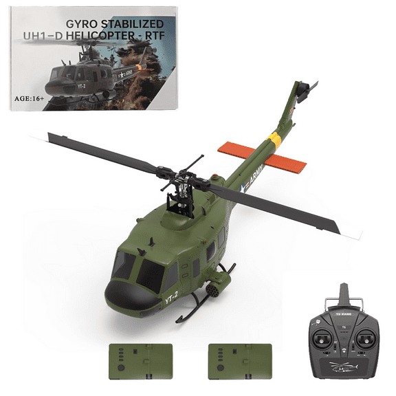 YU XIANG F07 UH-1 Huey RC Helicopter 6CH Brushless Direct Drive 6G Flybarless Aircraft with Optical Flow Positioning, Altitude Hold, 2.4G Remote Control RTF for Adult Beginners - 2 Battery