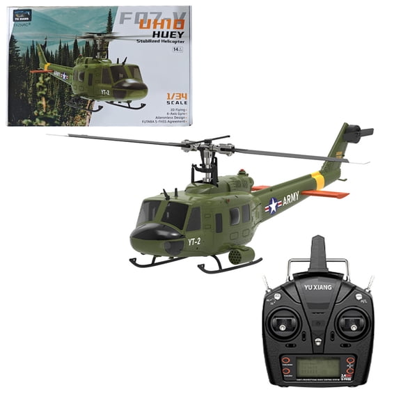 YU XIANG F07-V UH-1 Huey RC Helicopter, 1/34 Scale 2.4GHz 6CH Brushless Flybarless Military Aircraft Model with GPS-Style Stability, LED Lights, RTF Version