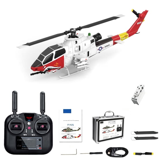 YU XIANG F112S AH-1 1/40 Scale GPS RC Helicopter 9CH Brushless Flybarless Remote Control Aircraft With LiDAR Stabilization RTF For Outdoor Adults Enthusiasts- Red-White / 1 Battery