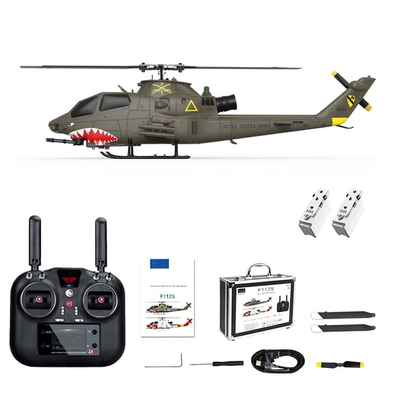 YU XIANG F112S AH-1 1/40 Scale GPS RC Helicopter 9CH Brushless Flybarless Remote Control Aircraft With LiDAR Stabilization RTF For Outdoor Adults Enthusiasts- Military Green / 2 Battery