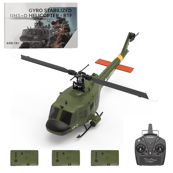 YU Xiang F07 UH-1 Huey RC Helicopter, 1:34 Scale 6CH Intelligent 6G Aileronless Dual-Axis RC Helicopter with Co-Drive Motors & Optical Flow Positioning - RTF