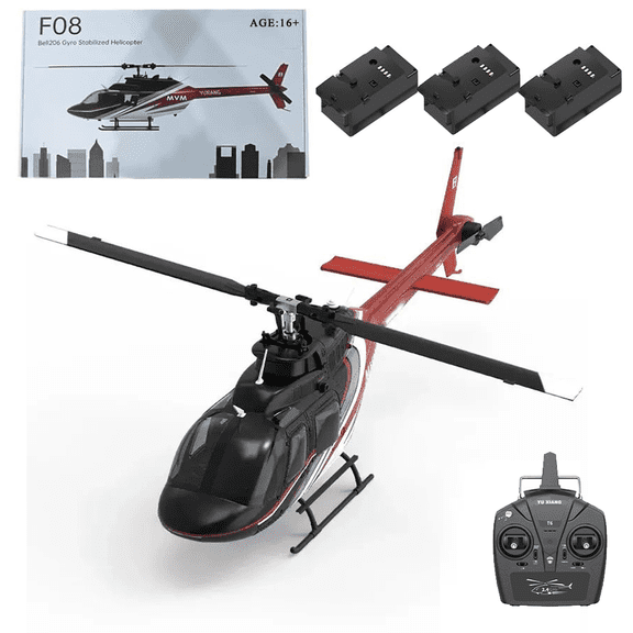 YU Xiang F08 Bell 206 RC Helicopter for Adults, 1/27 Scale 2.4G 6CH Brushless Flybarless Direct-Drive 6G RC Helicopter with Optical Flow Positioning - RTF