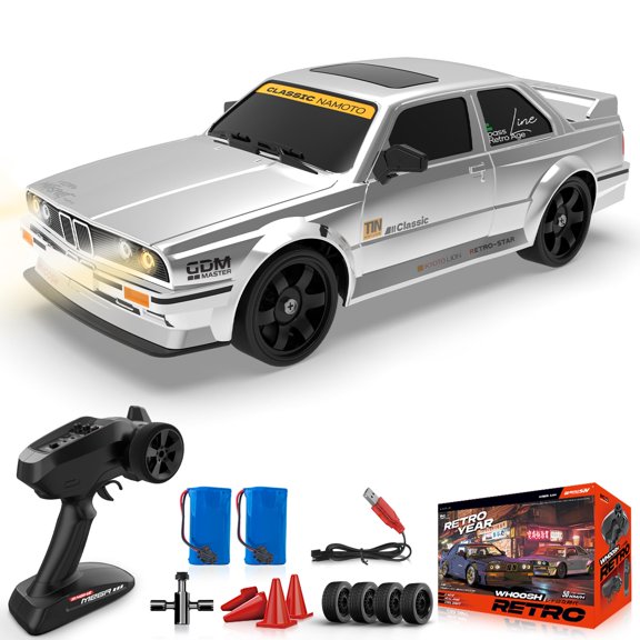 YUAN PLAN RC Drift Car 1:16 4WD 2.4GHz Control Drift Cars with Gyro 50km/H High Speed Full Proportion RC Car with LED Lights, Drifting Tires ESP Race Cars Toy for Adults Boys Girls Kids, White Y101