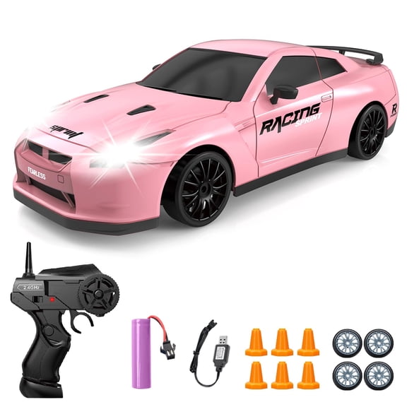 YUAN PLAN RC Drift Car, 1/24 Pink Remote Control Car for Girls, 2.4GHz 4WD High Speed Drifting RC Cars with LED Light and Drift Tires, Racing Toy Cars for Kids Adults Girl Boys, Pink Y101