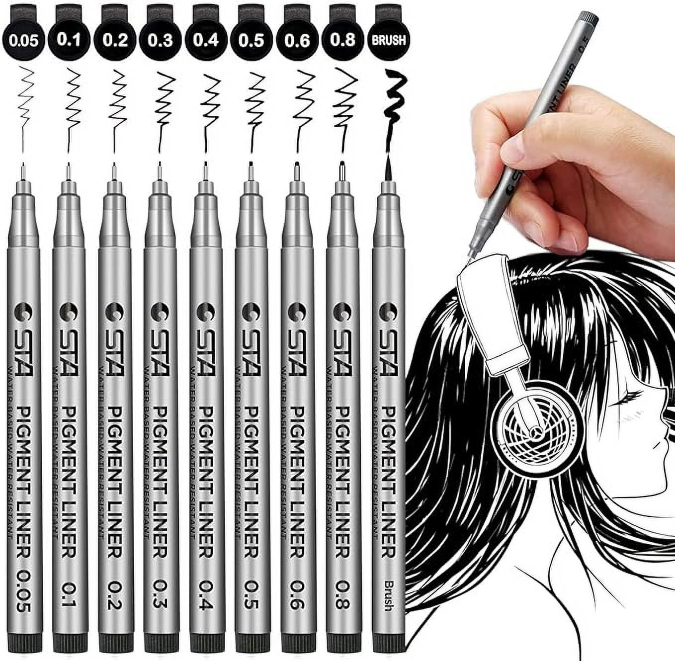  Ohuhu Micro Pen Fineliner Drawing Pens: 8 Sizes Fineliner Pens  Pigment Black Ink Assorted Point Sizes Waterproof for Writing Drawing  Journaling Sketching Anime Manga Watercolor for Artists Beginners : Arts,  Crafts