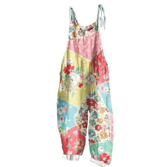 YUANGUANST Wide Leg Pants Woman Summer Jumpsuits For Women 2025 Printed Casual Sleeveless Comfy Loose Overalls Office Slacks