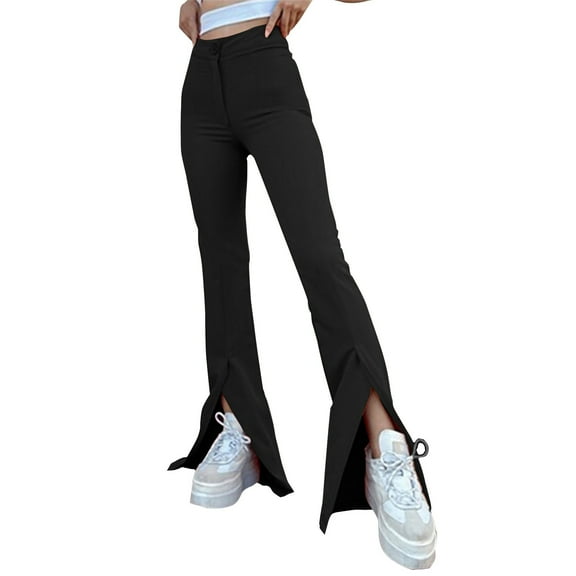 YUANGUANST Wide Leg Pants Woman Women Split Front Flare Pant Stretchy Comfy Athletic Yoga Leggings Elegant Long Pants Business Work Casual Pants