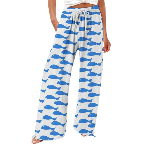 YUANGUANST Wide Leg Pants Woman Women's Beach Boho Style Loose Casual Straight Leg Pants Office Slacks