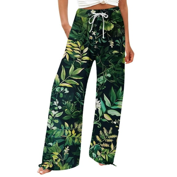 YUANGUANST Wide Leg Pants Woman Women's Boho Wide Leg Palazzo Pants Womens Cotton Casual Loose Pants Comfy Work Pants With Long Casual Wide Leg Business Work Casual Pants