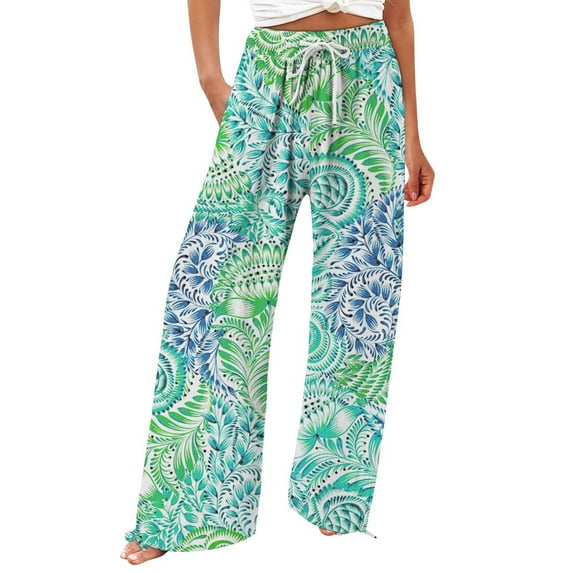 YUANGUANST Wide Leg Pants Woman Women's Boho Wide Leg Palazzo Pants Womens Cotton Casual Loose Pants Comfy Work Pants With Long Casual Wide Leg Office Slacks