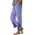 thumbnail image 1 of YUANGUANST Wide Leg Pants Woman Women's Casual Boho Floral Print Stripe Cotton Linen Pants Elastic Waisted Summer Spring Beach Baggy Business Work Casual Pants, 1 of 4