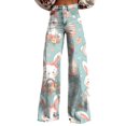 thumbnail image 1 of YUANGUANST Wide Leg Pants Woman Women's Easter Bunny Egg Print Plus Size Wide Leg Pants Office Slacks, 1 of 4
