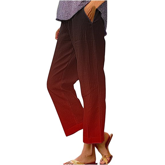 YUANGUANST Wide Leg Pants Woman Women's Striped Design Loose Pocket Casual Pants Business Work Casual Pants