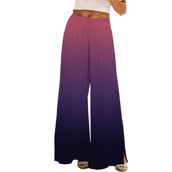 YUANGUANST Wide Leg Pants Woman Womens Wide Leg Palazzo Pants Boho Floral 2025 Summer Beach Culottes Flowy Casual Trousers For Vacation Business Work Casual Pants