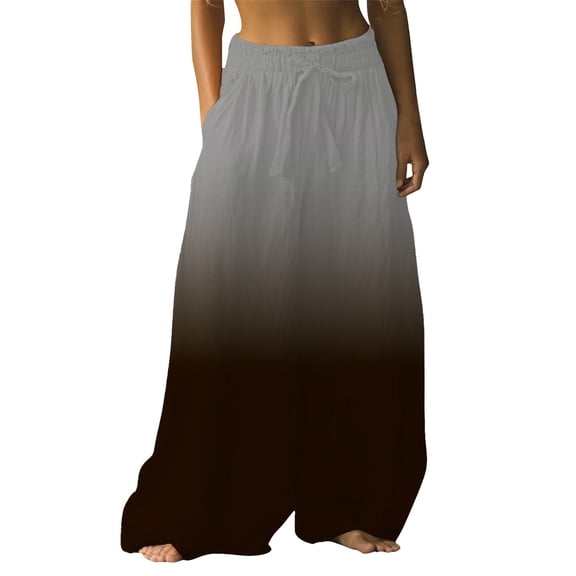 YUANGUANST Women's Wide Leg Pants Holiday Style Retro Linen Floral Ethnic Print Casual Pants For Women – Comfortable Relaxed Fit Perfect For Summer Beach And Vacation Wear Office Slacks