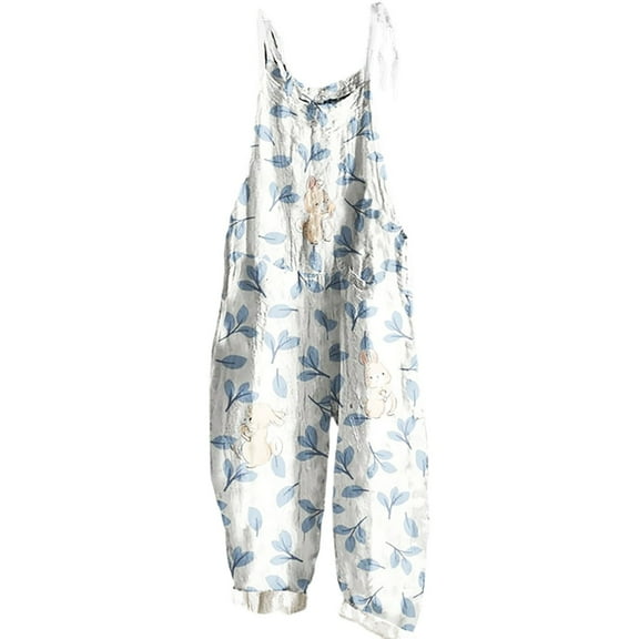 YUANGUANST Women's Wide Leg Pants Summer Jumpsuits For Women 2025 Printed Casual Sleeveless Comfy Loose Overalls Office Slacks