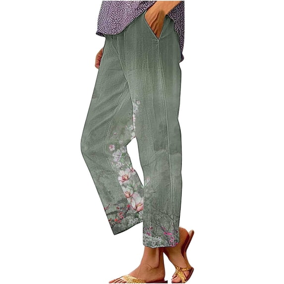 YUANGUANST Women's Wide Leg Pants Summer Linen Pants For Women Wide Leg Boho Pants Loose Palazzo Pants Floral Pants With And Pockets Business Work Casual Pants