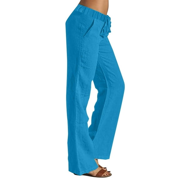 YUANGUANST Women's Wide Leg Pants Women Linen Pants 2025 Summer Wide Leg High Waisted Palazzo Pants Flowy Beach Trousers With Pockets Office Slacks