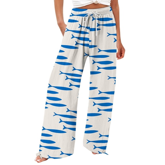 YUANGUANST Women's Wide Leg Pants Women's Beach Boho Style Loose Casual Straight Leg Pants Business Work Casual Pants