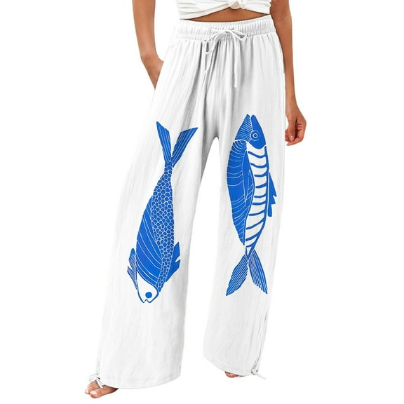 YUANGUANST Women's Wide Leg Pants Women's Beach Boho Style Loose Casual Straight Leg Pants Business Work Casual Pants