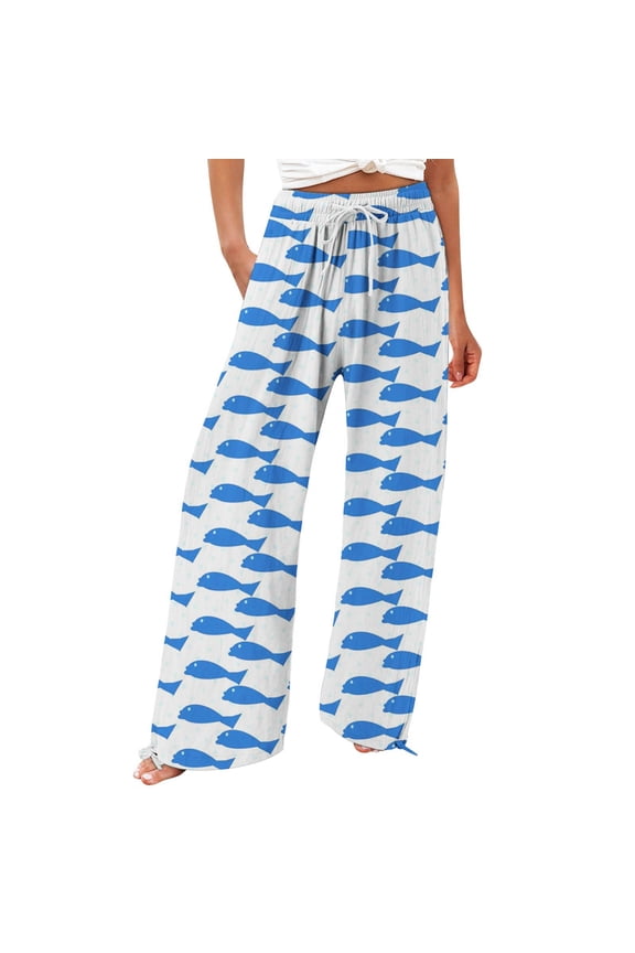 T Women's Wide Leg Pants Women's Beach Boho Style Loose Casual Straight Leg Pants Business Work Casual Pants