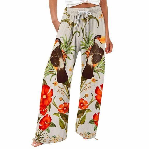 YUANGUANST Women's Wide Leg Pants Women's Boho Wide Leg Palazzo Pants Womens Cotton Casual Loose Pants Comfy Work Pants With Long Casual Wide Leg Office Slacks