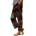 thumbnail image 1 of YUANGUANST Women's Wide Leg Pants Women's Casual Boho Floral Print Stripe Cotton Linen Pants Elastic Waisted Summer Spring Beach Baggy Office Slacks, 1 of 4