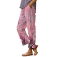 thumbnail image 1 of YUANGUANST Women's Wide Leg Pants Women's Casual Boho Floral Print Stripe Cotton Linen Pants Elastic Waisted Summer Spring Beach Baggy Office Slacks, 1 of 4