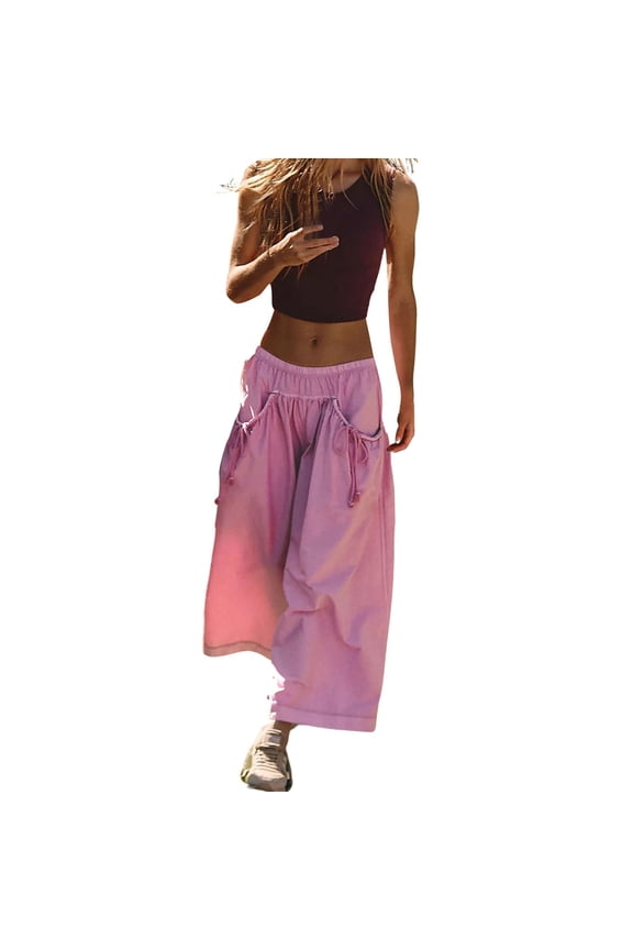 T Women's Wide Leg Pants Women's Loose Wide Leg Track Pants Pockets Elastic Waist Hiking Pants Business Work Casual Pants