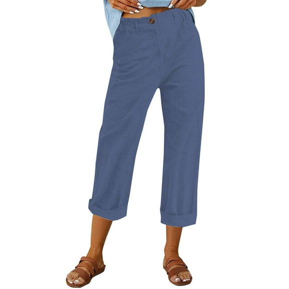 YUANGUANST Women's Wide Leg Pants Womens Casual Solid Color Pockets Zipper Elastic Button Waist Pants Long Trousers Office Slacks