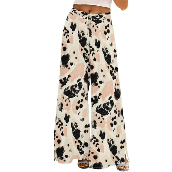 YUANGUANST Women's Wide Leg Pants Womens Wide Leg Palazzo Pants Boho Floral 2025 Summer Beach Culottes Flowy Casual Trousers For Vacation Business Work Casual Pants