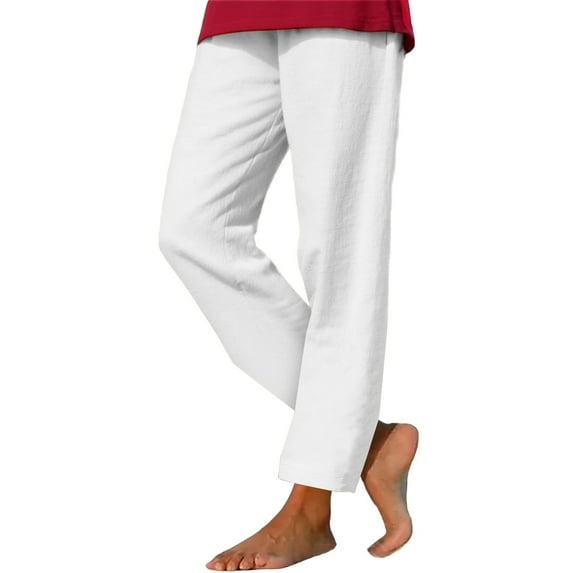 YUANGUANST Womens Dress Pants Cotton Linen Straight Leg Pants For Women Boho Summer Casual Loose Plus Size High Waist Trousers Beach Outfits Business Work Casual Pants